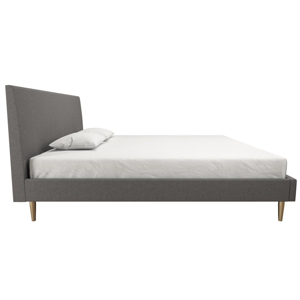 Mr. Kate Daphne Upholstered Bed with Headboard and Modern Platform Frame, King, Dark Gray Linen