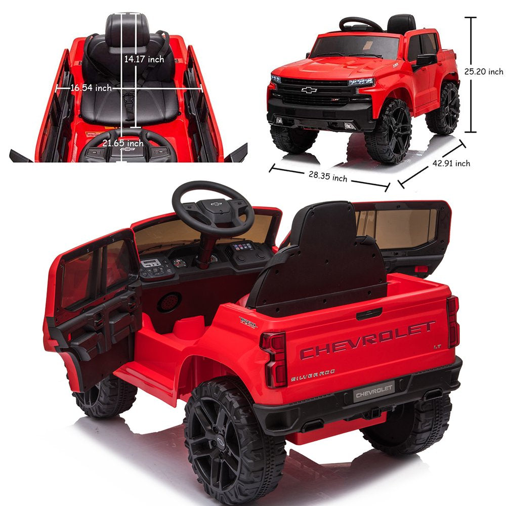 Funtok Licensed Chevrolet Silverado 12V Kids Electric Powered Ride on Car with Remote Control and Storage Trunk, Unisex