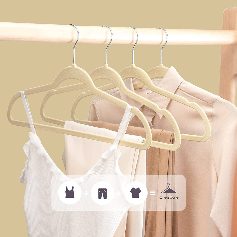 HOUSE DAY Ivory Velvet Hangers 60 Pack, Premium Clothes Hangers Non-Slip Felt Hangers, Sturdy Ivory Hangers Heavy Duty Coat Hangers, Durable Suit Hangers for Space Saving, No Hanger Marks 360 Rotating