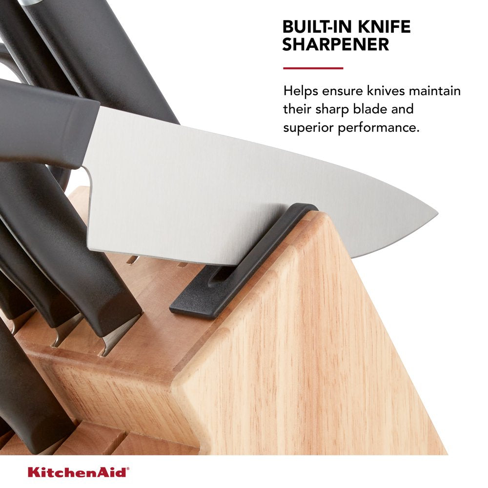 Kitchenaid Classic Japanese Steel 12-Piece Knife Block Set with Built-In Knife Sharpener, Black