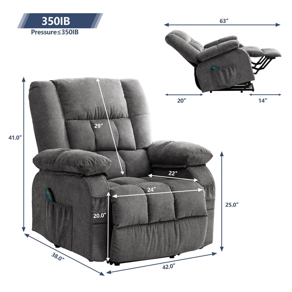 BOSMILLER Power Lift Recliner Chair Recliners for Elderly with Heat and Massage Recliner Chair for Living Room with Infinite Position and Side Pocket,Usb Charge Port,Grey