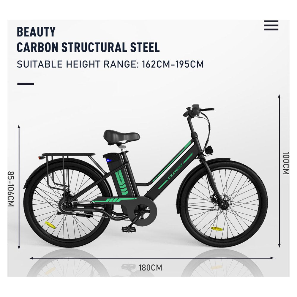 COLORWAY 26" Electric Bike for Woman, 500W Powerful Motor, 36V 12AH Removable Battery E Bike, , Max. Speed 19.9MPH Electric Bicycle