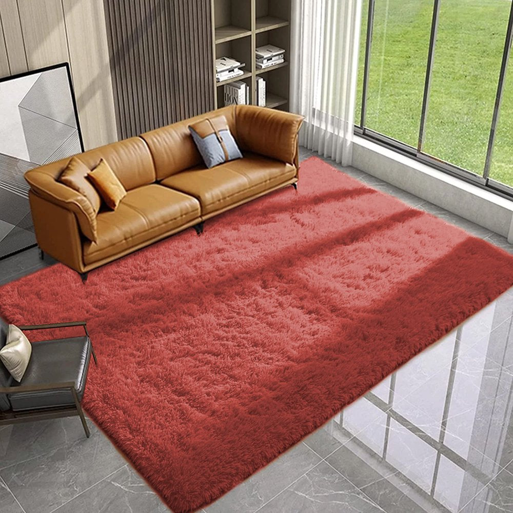 Lochas Fluffy Soft Shag Carpet Rug for Living Room Bedroom Big Area Rugs Floor Mat Nursery Carpets Home Decor,4'X6',Coral Red