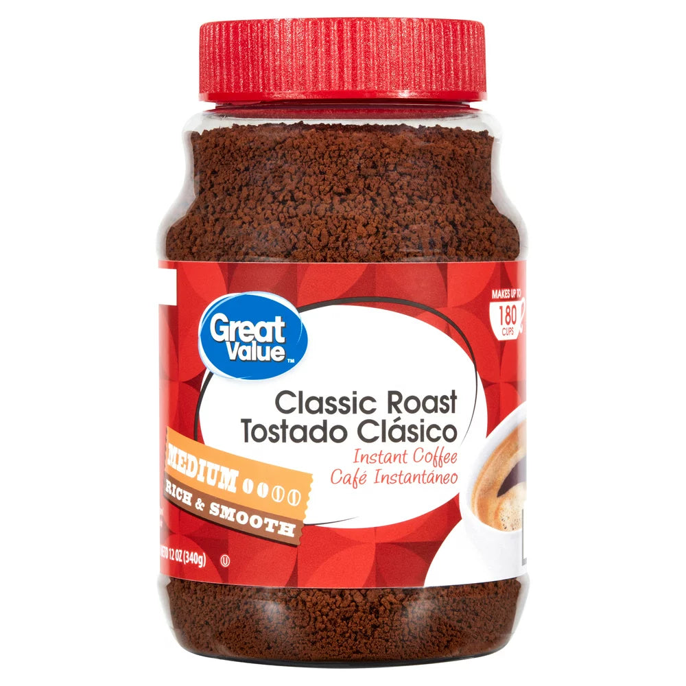 (3 Pack) Great Value Classic Medium Roast Instant Coffee, 12 Oz