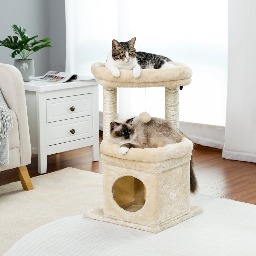 PAWZ Road Cat Tree 27" for Medium Cats Plush Condo and Scratching Posts, Beige