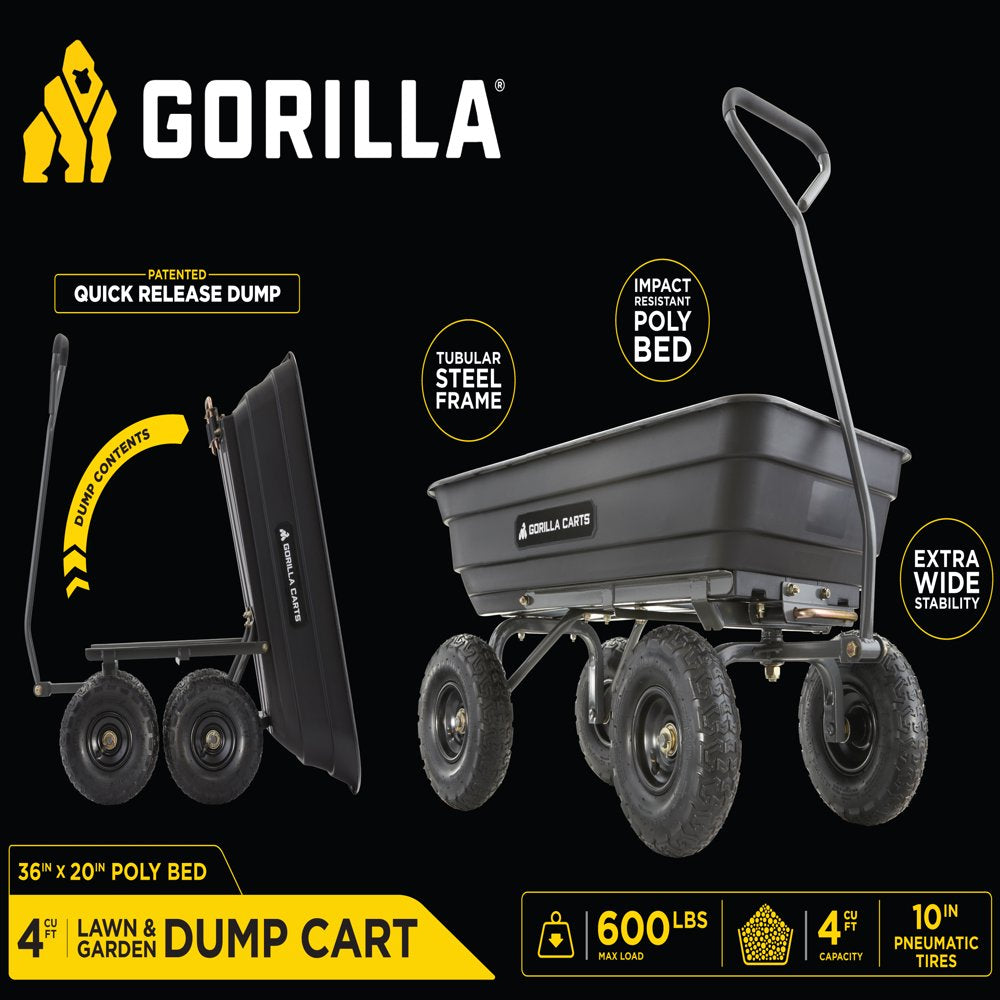 Gorilla Carts GOR4PS 600-Lb. Poly Garden Dump Cart with 10" Tires