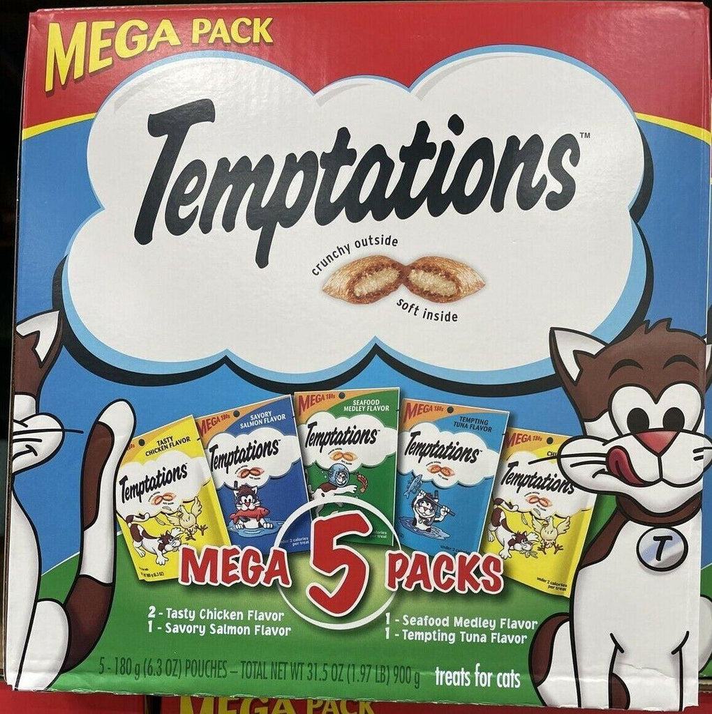 Temptations Whiskas Mega Pack Cat Treats, Assorted Flavors, 6.3 Oz, 5 Pack