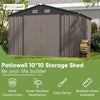 Patiowell Size Upgrade 10 X 10 Ft Outdoor Storage Metal Shed with Sloping Roof and Double Lockable Door, Brown