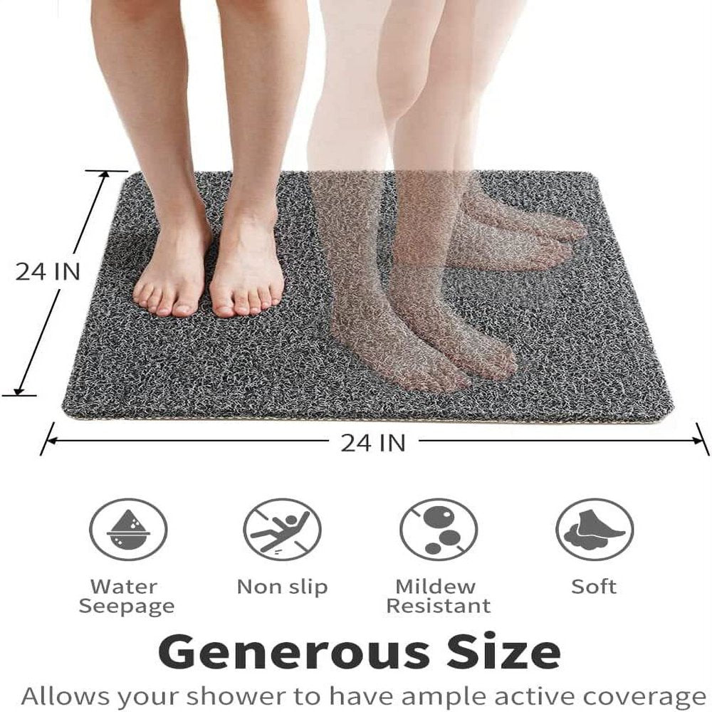 SIXHOME Loofah Shower Mat 24"X24" Non Slip Bathtub Mat PVC Quick Drying Bath Mat Comfortable Textured Surface Easy Cleaning Shower Floor Mat Black