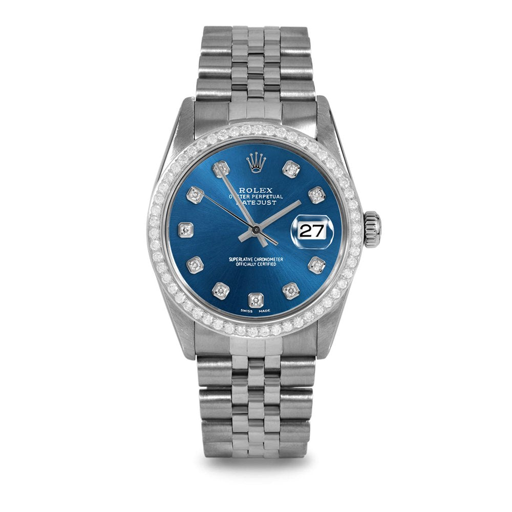 Pre-Owned Rolex 16014 Men'S 36Mm Datejust Wristwatch Blue Diamond (3 Year Warranty)