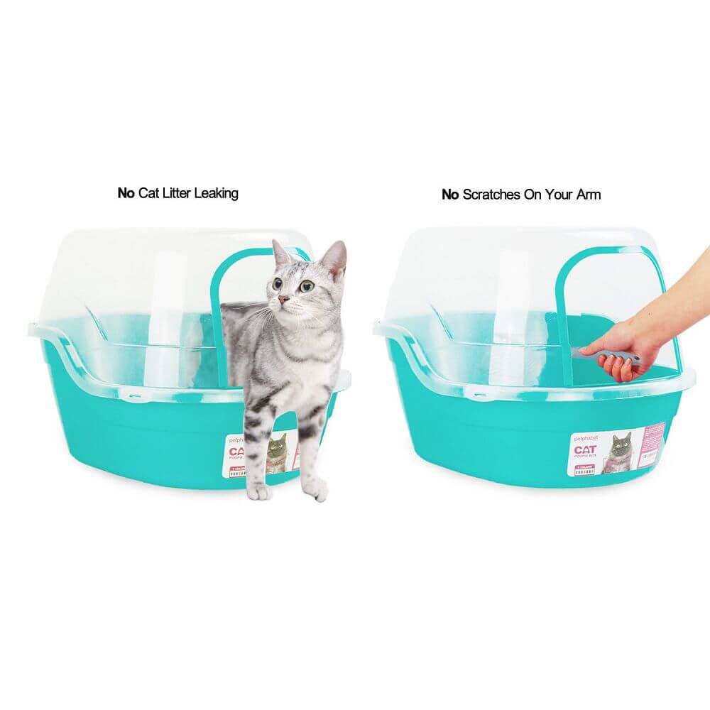 Petfamily Extra Large Cat Litter Box, Color Teal, Jumbo Hooded, 24.8 X 20 X 16.5 In