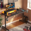 Bestier 42" Gaming Desk PC Computer Office Table Desk with LED Lights & Monitor Stand & Headphone Hook & Cup Holder in Carbon Fiber Black