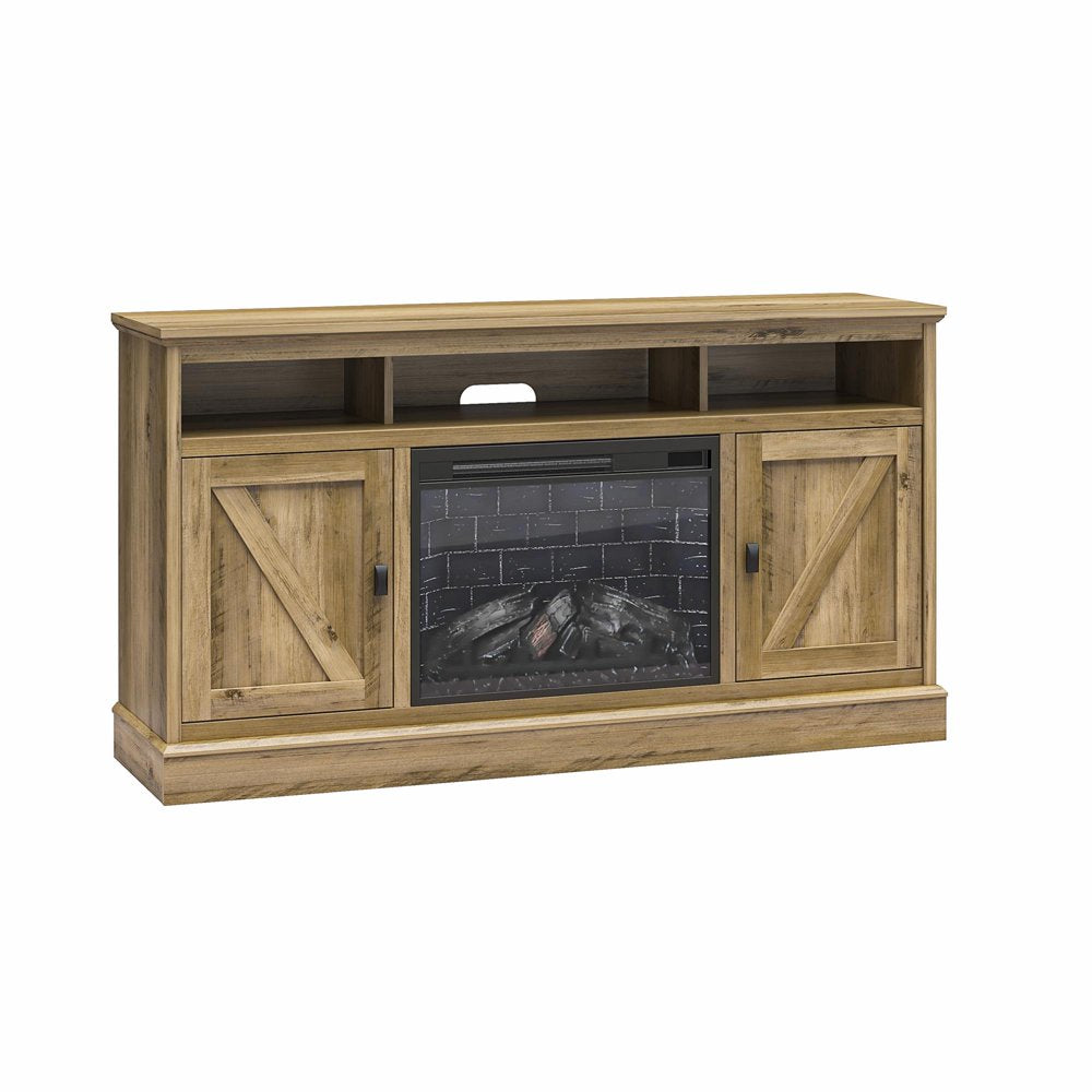 Ameriwood Home Ashton Lane Electric Fireplace TV Stand for Tvs up to 65", Rustic Oak