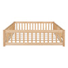 Uhomepro Queen Size Wood Floor Bed Frame with Fence and Door for Kids, Toddlers, Natural