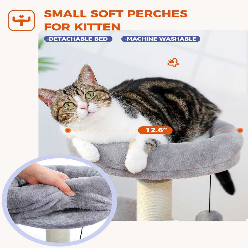 PAWZ Road 32.7" Cat Tree Small Cat Tower Kitten Scratching Posts Condo with Sefl-Grooming Toy, Gray