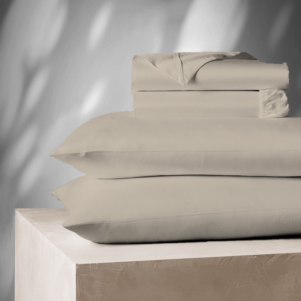 Color Sense 1200 Thread Count Luxury Cotton Blend Wrinkle Resistant Sheet Set Queen Beige