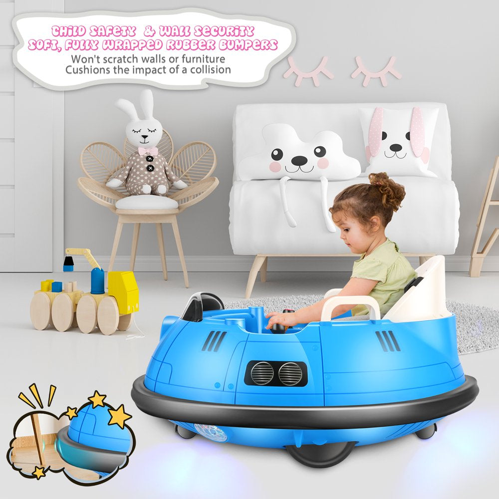 Funcid 12V Kids Bumper Car for Toddler, Electric Baby Bumper Car Ride on Toys W/Remote Control, Flashing LED Light, 360 Spin, 5-Point Seat Belt, Gift for Little Boys & Girls Age 1.5- 5 Years, Blue