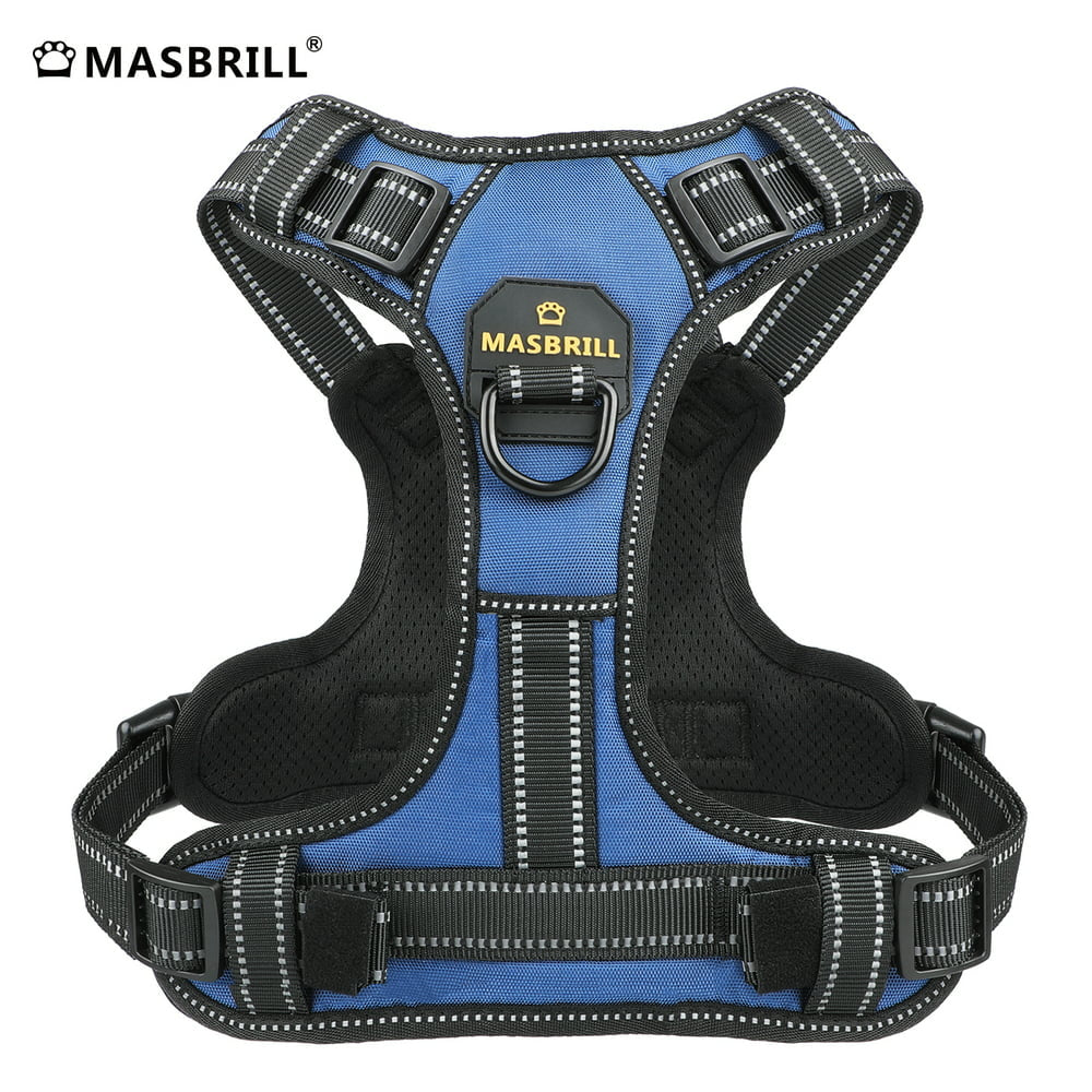 MASBRILL Reflective Dog Harness No Pull Dog Vest Harness with Handle, Breathable Padded Dog Chest Harness Adjustable for Small Medium Large Dog-Blue