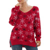 JWD Women'S V-Neck Long Sleeve Side Split Loose Casual Knit Pullover Sweater Blouse FP Snow Red-Small