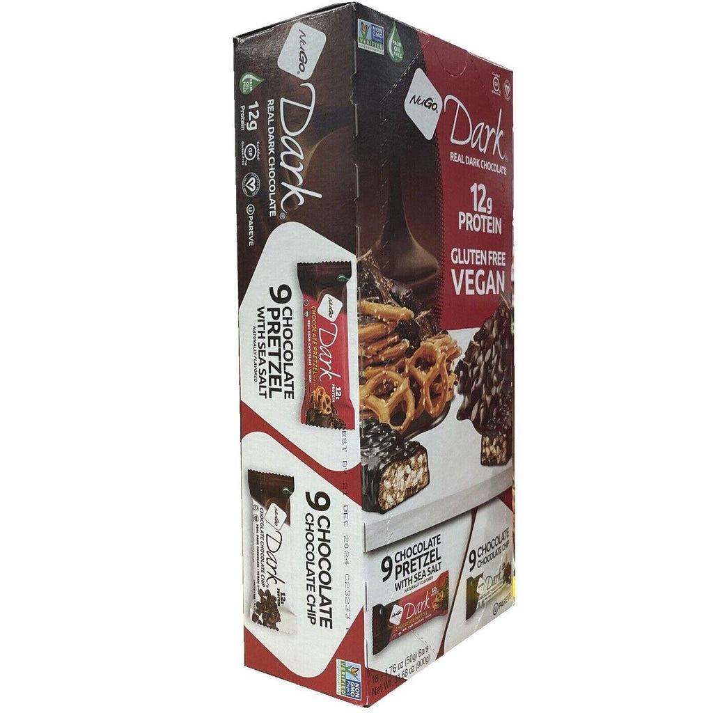 Nugo Dark 18 Ct Bars- 9 Pretzel&Sea Salt, 9 Chocolate Chip 12G Vegan Protein