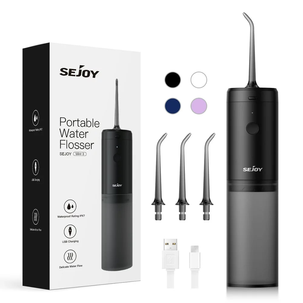 Sejoy Cordless Water Flosser, Portable Oral Irrigator Rechargeable Teeth Cleaner, Black