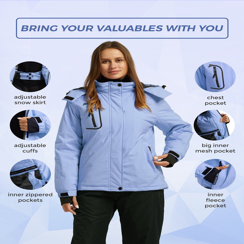 Wantdo Women'S Winter Windproof Snow Coat Waterproof Warm Ski Jacket Light Blue Small