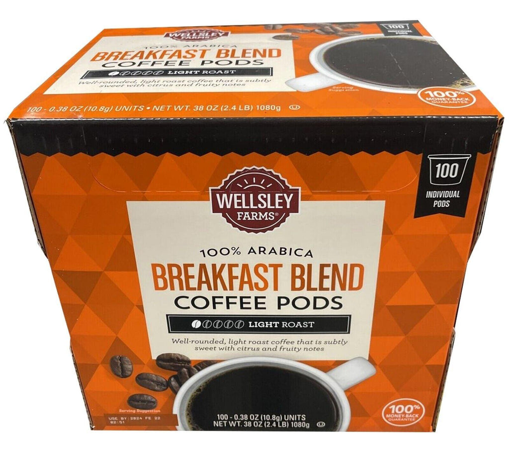 Wellsley Farms Colombian Coffe Pods 100% Arabia Light Roast 100Ct