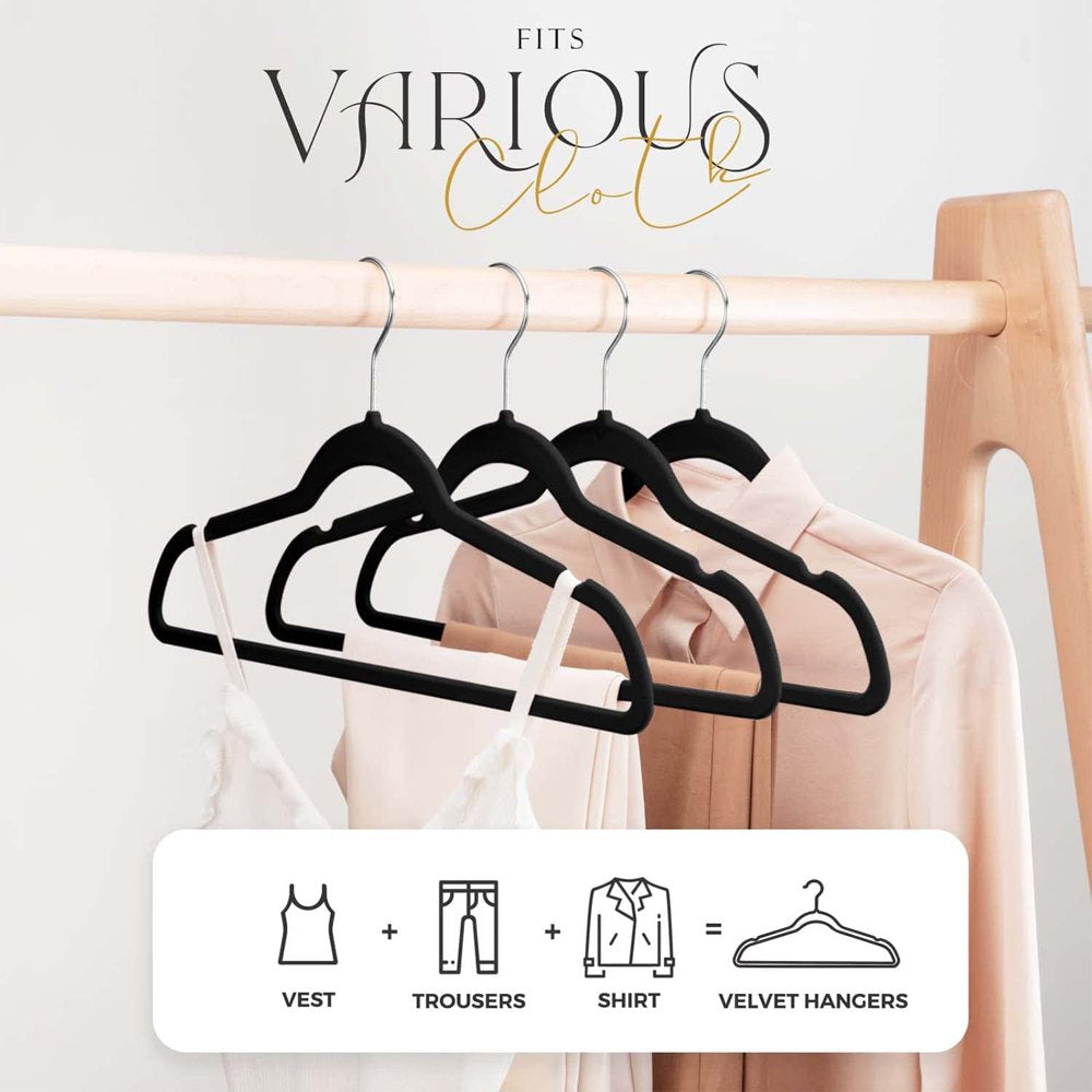 HOUSE DAY Black Velvet Hangers 60 Pack, Premium Clothes Hangers Non-Slip Felt Hangers, Sturdy Black Hangers Heavy Duty Coat Hangers, Durable Suit Hangers for Space Saving, No Hanger Marks 360 Rotating