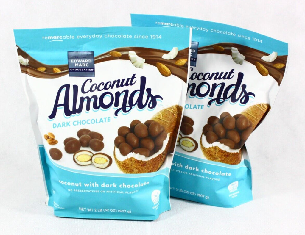 2 Bags Edward Marc Coconut Almonds Dark Chocolate 32 Oz Each Free Shipping