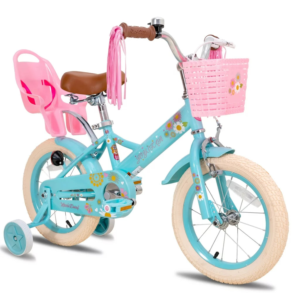 JOYSTAR Little Daisy 16 Inch Kids Bike for 4 5 6 7 Years Girls with Handbrake 16" Children Princess Bicycle with Training Wheels Basket Streamer Toddler Cycle Bikes Blue