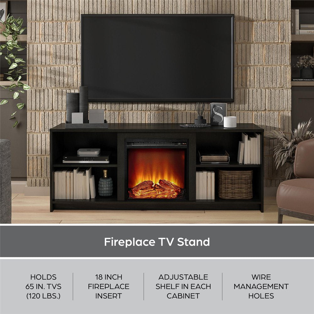 Mainstays Fireplace TV Stand for Tvs up to 65", Black Oak