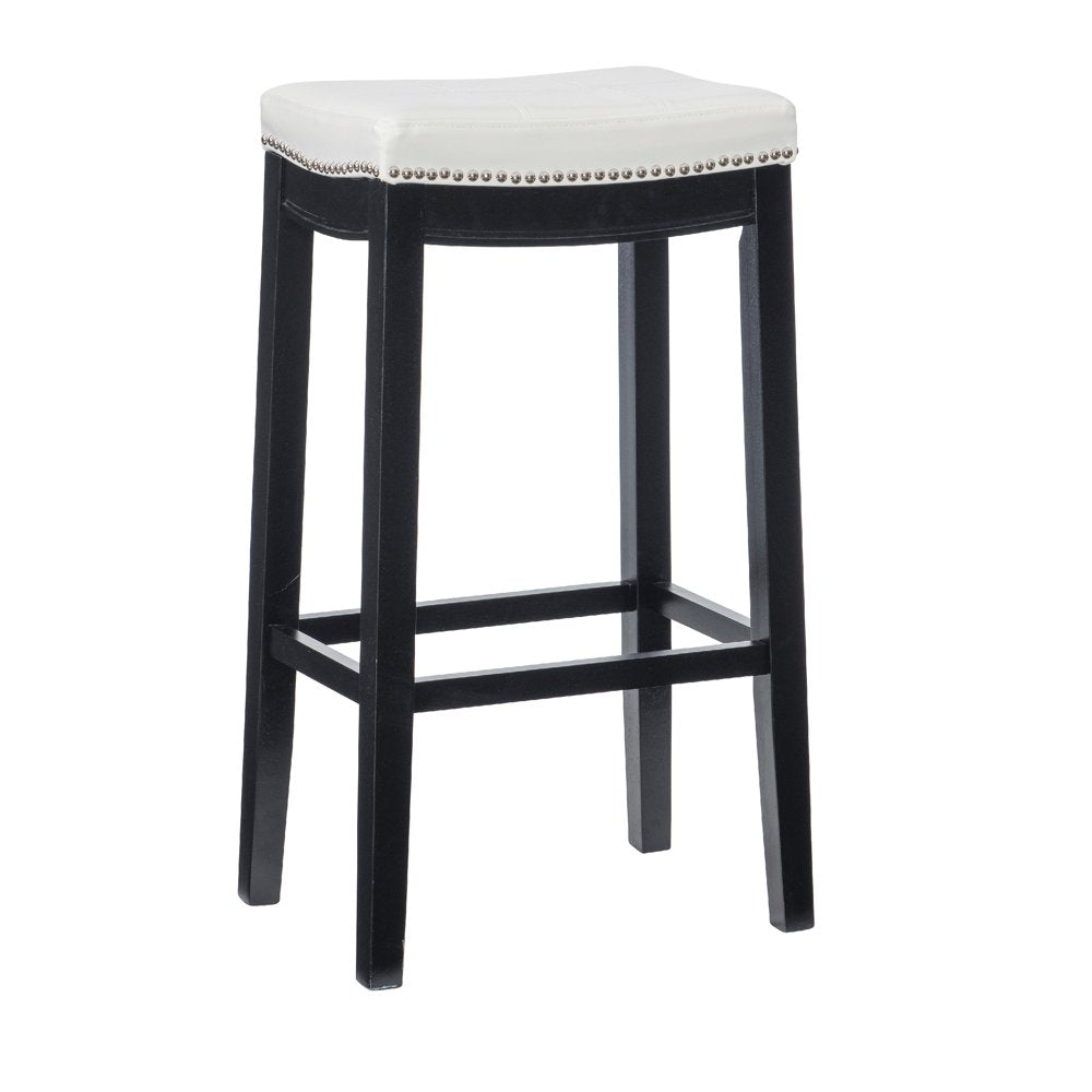 Linon Claridge 32" Backless Indoor Bar Stool, Black with White Faux Leather, Includes 1 Stool