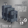 TACH V3 Lightweight 3Pc Hardside Luggage Suitcase Set W/Charge Ports, Gray