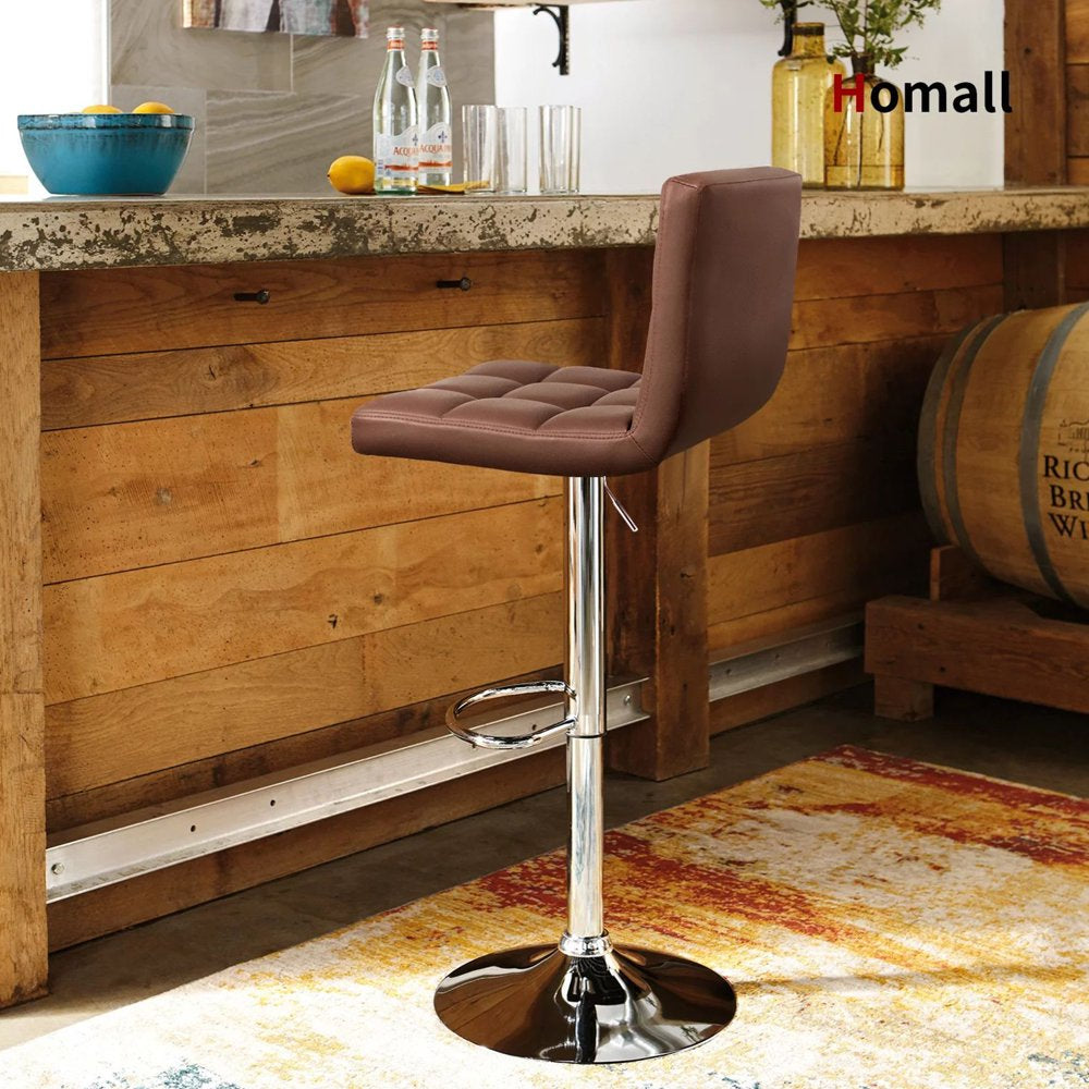 Homall Bar Stools Set of 2 PU Leather Counter Height Adjustable Swivel Barstool with Back for Kitchen, Brown