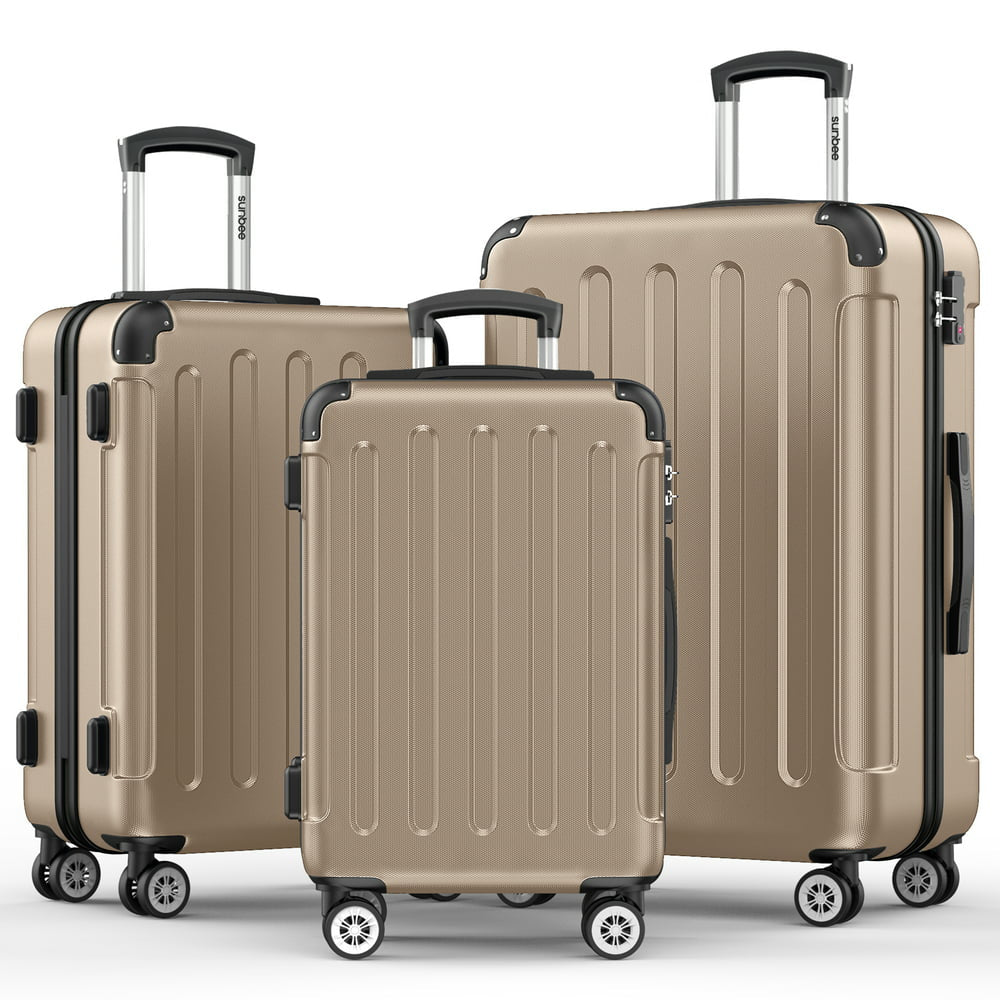 Sunbee 3 Piece Luggage Sets Hardshell Lightweight Suitcase with TSA Lock Spinner Wheels, Champagne