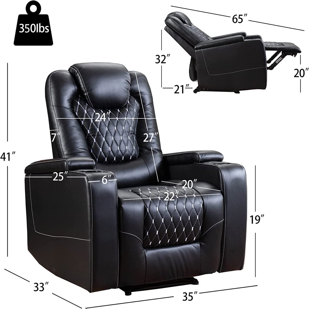 Bonzy Home Overstuffed Electric Home Theater Seating PU Leather Reclining Furniture with with USB Ports and Cup Holders and Hidden Arm Storage - Black