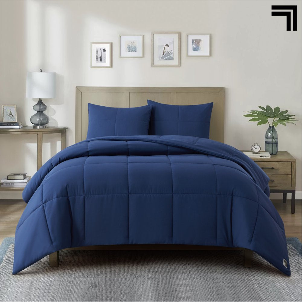 Sharper Image 3-Piece Navy down Alternative Comforter Set, Queen