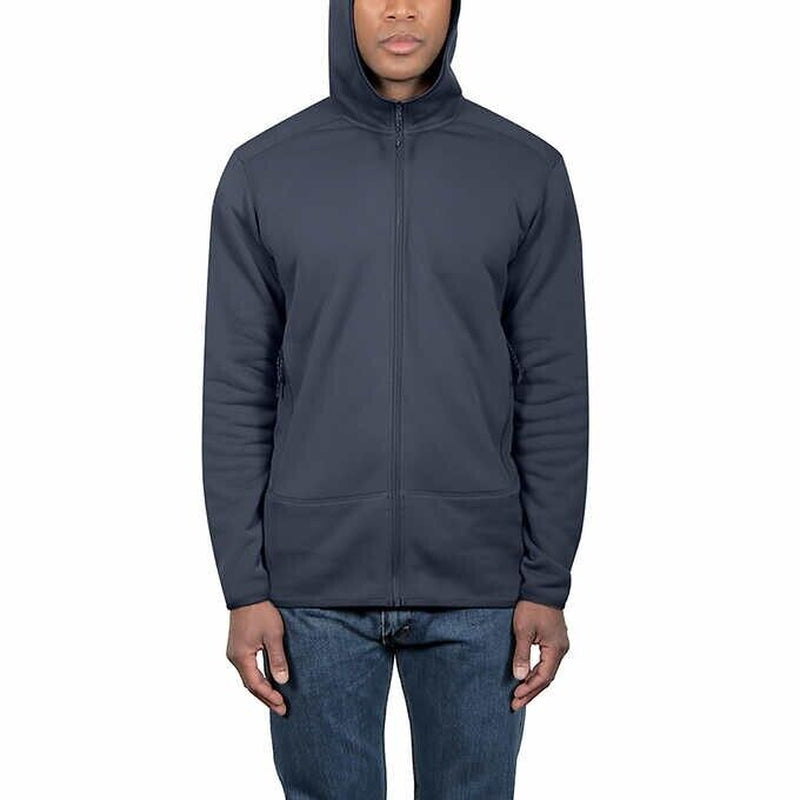 Kirkland Signature Men’S Hooded Fleece Jacket, BLACK - BLUE COLOR, FAST SHIPPING