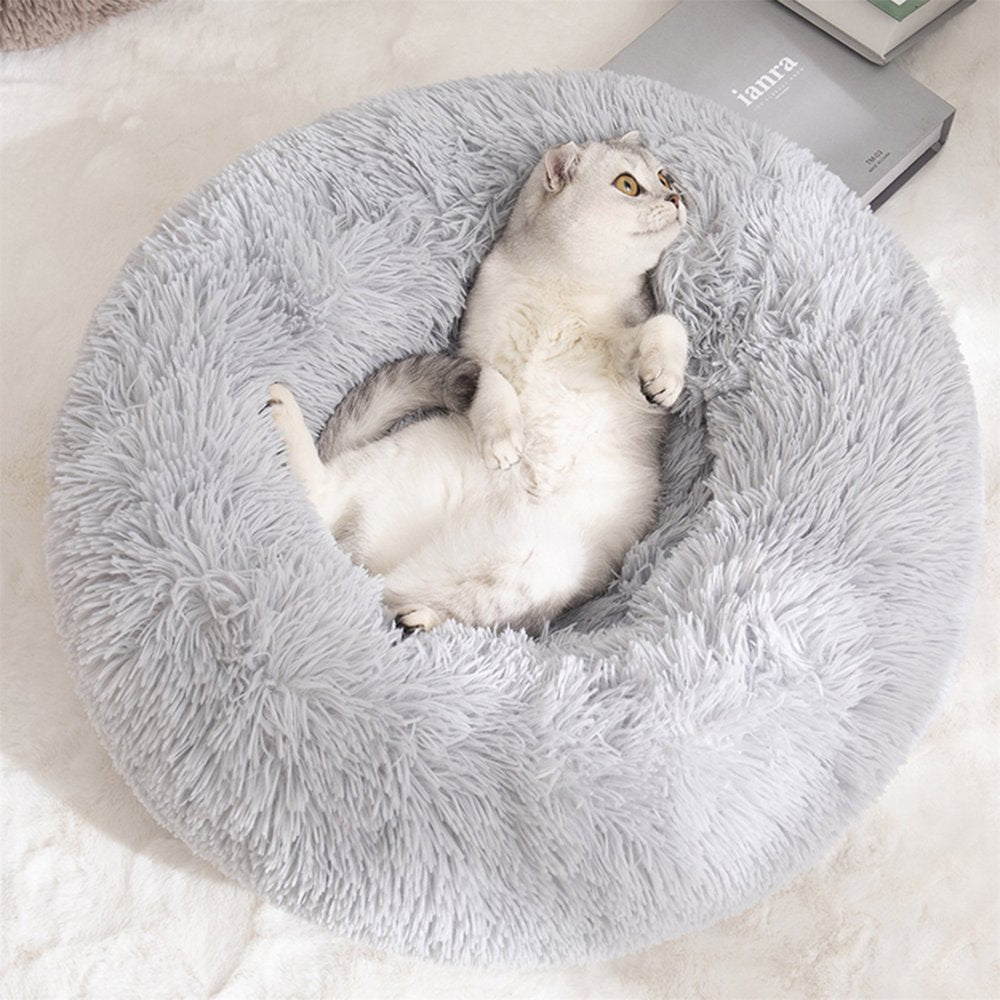 Nisrada Calming Donut Pet Bed for Dogs & Cats, 24 Inch Dog Bed for Small Melium Large Dogs, Washable-Round Pet Bed for Puppy and Kitten with Slip-Resistant Bottom (24 Inch, Light Gray)