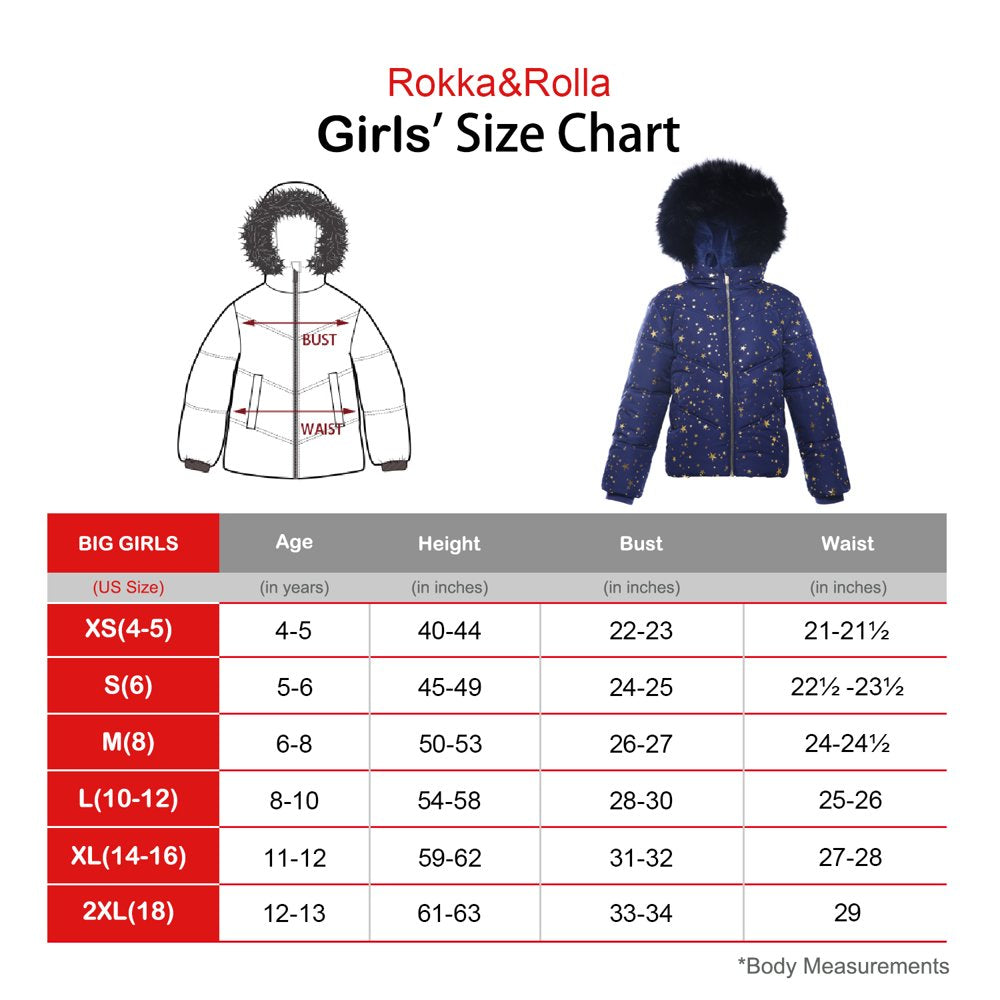 Rokka&Rolla Girls' Heavy Winter Puffer Jacket Bubble Coat, Sizes 4-16