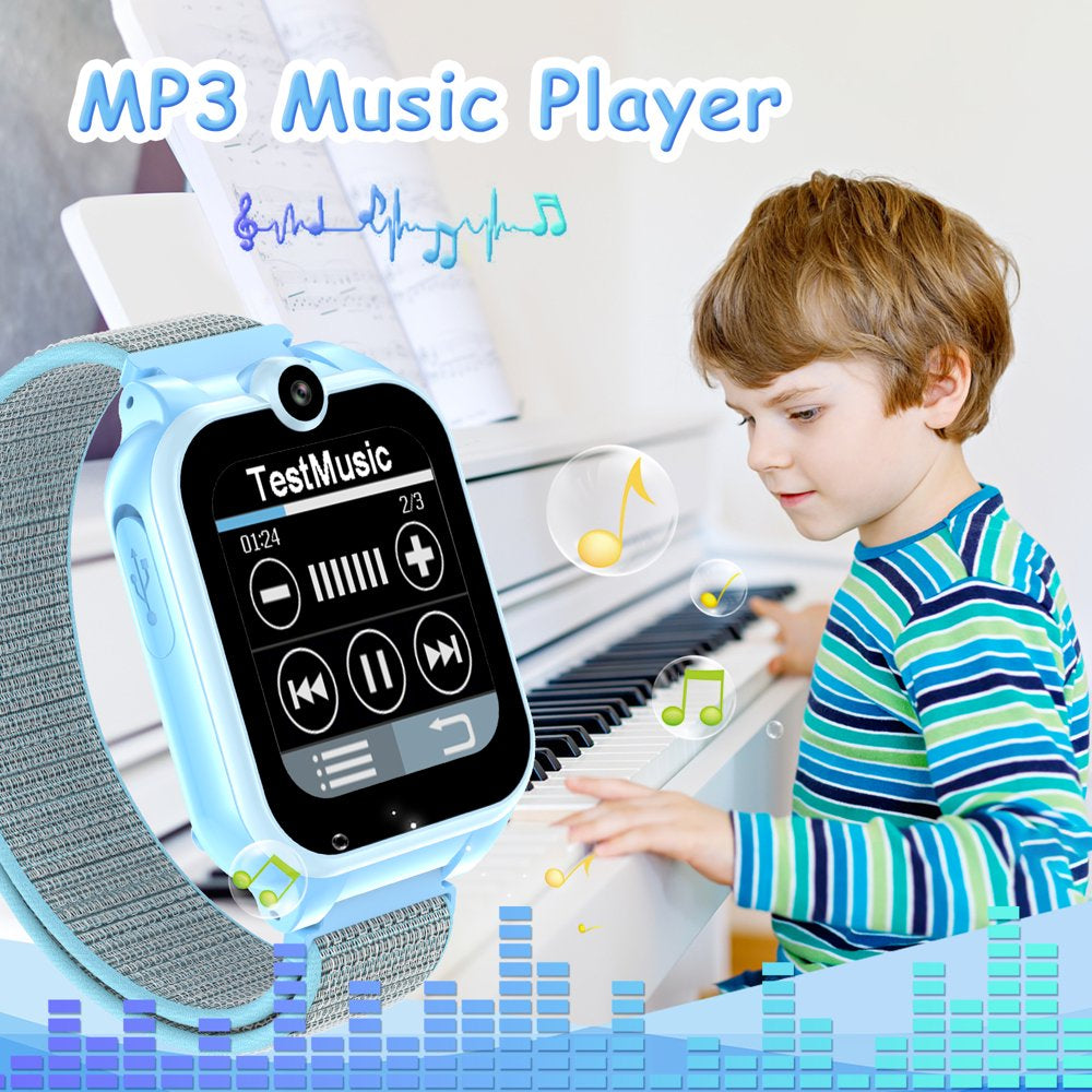 PTHTECHUS 1.54" Smart Watch for Boys Girls Smartwatch for Kids with Dual Camera Games Video MP3 Children Touch Screen Blue