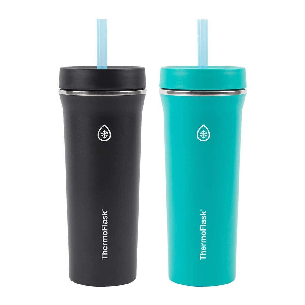 Thermoflask 32Oz Two Pack Insulated Straw Tumbler Black/Turquois