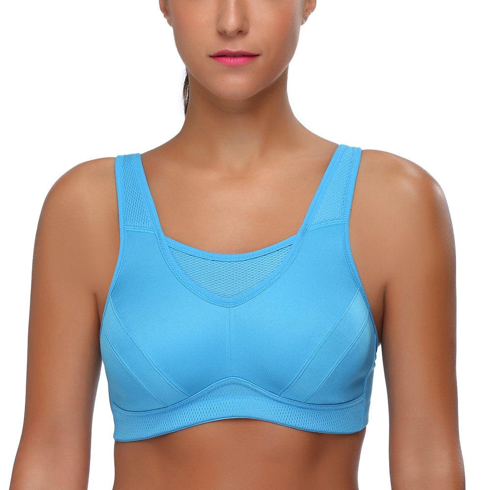 Wingslove Women'S High Support Sports Bra plus Size High Impact Wireless Full Coverage Non Padded Bounce Control, Blue 38C