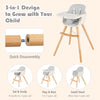 Babyjoy 3 in 1 Convertible Wooden High Chair Baby Toddler Highchair W/ Cushion Gray