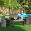 Costway 4PCS Patio Rattan Furniture Set Conversation Glass Table Top Sofa Cushioned, Black