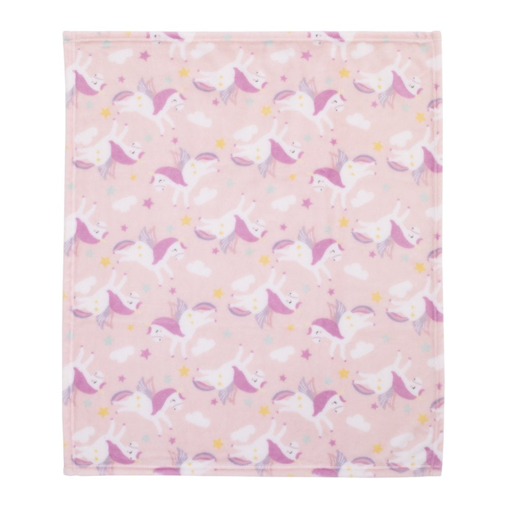 Parent'S Choice Plush Baby Blanket, Pink Unicorn Print, 30X36 Inches, Pink, White, Infant Girl