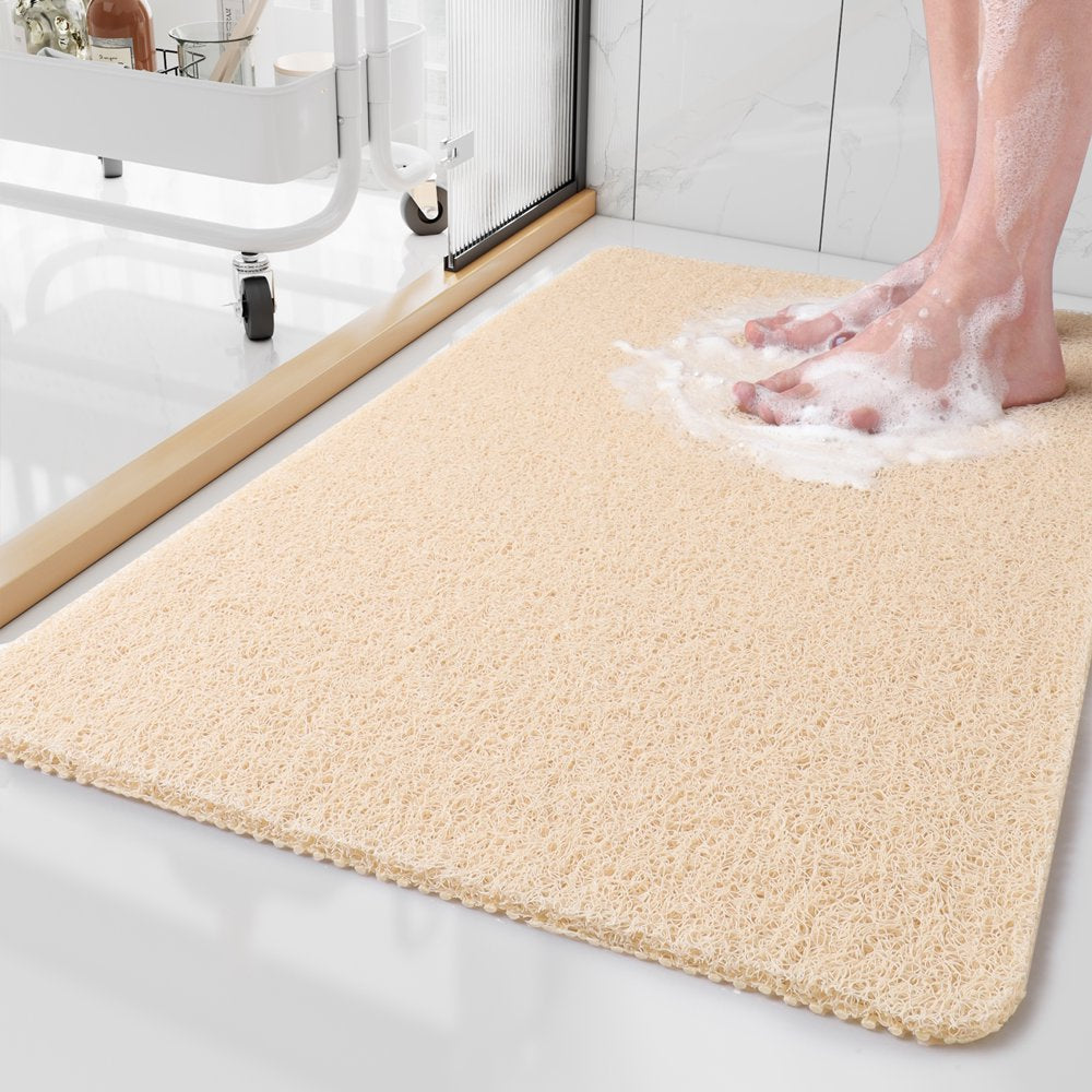 SIXHOME Shower Mats for Bathtub 17"X30" Non Slip Bathtub Mat PVC Loofah Bath Mat for Tub Quick Drying Shower Stall Mat Comfortable Textured Surface Bathroom Floor Mats for Wet Areas Beige