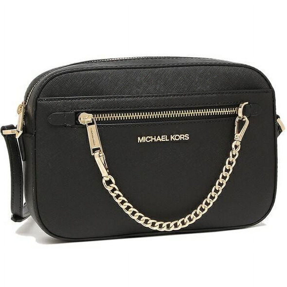 Michael Kors Jet Set Item 35S1GTTC7L LG Zip Chain MK Leather Crossbody Bag Black