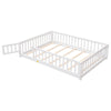 Uhomepro Full Size Wood Floor Bed Frame with Fence and Door for Kids, Toddlers, White