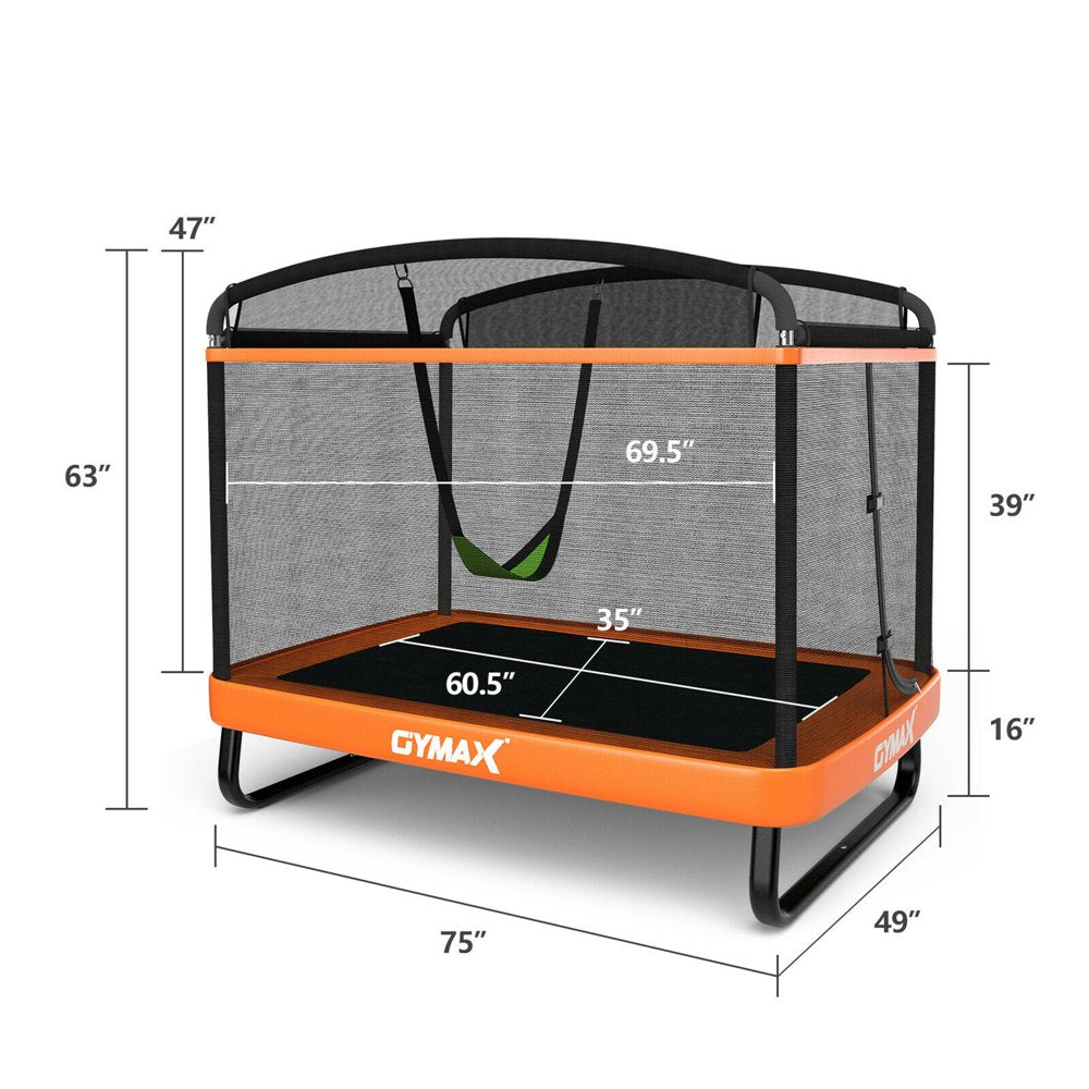 Gymax 6FT Recreational Kids Trampoline W/Swing Safety Enclosure Indoor/Outdoor Orange